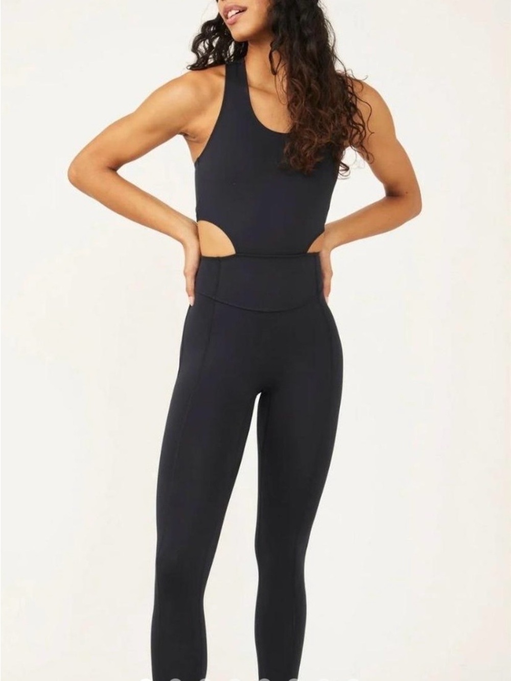 Free People Black Cutout Athletic Jumpsuit